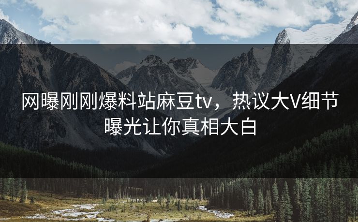 网曝刚刚爆料站麻豆tv，热议大V细节曝光让你真相大白