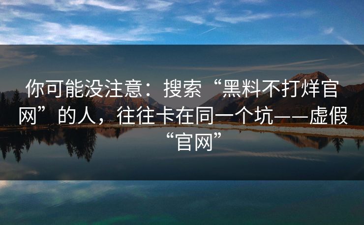 你可能没注意：搜索“黑料不打烊官网”的人，往往卡在同一个坑——虚假“官网”